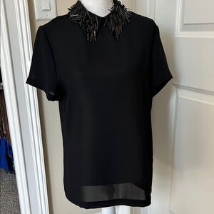 DKNY Black Blouse with Statement Collar